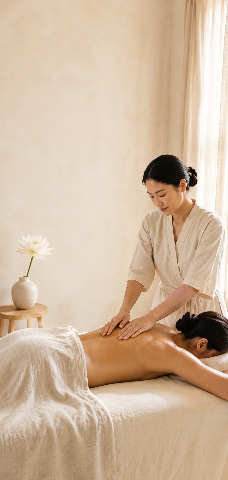 Linh, masseuse bij Sen Wellness in Maastricht, in de behandelkamer