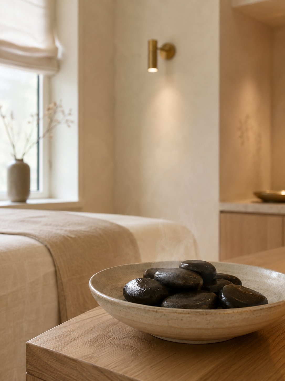 Warme stenen klaar voor een hot stone massage