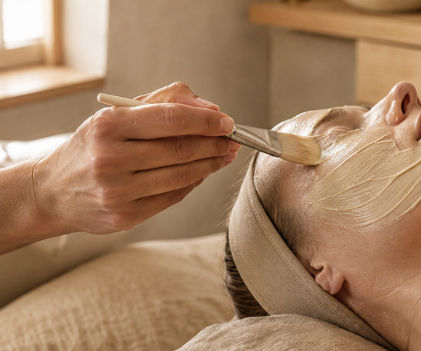 Masker aanbrengen tijdens een gezichtsbehandeling